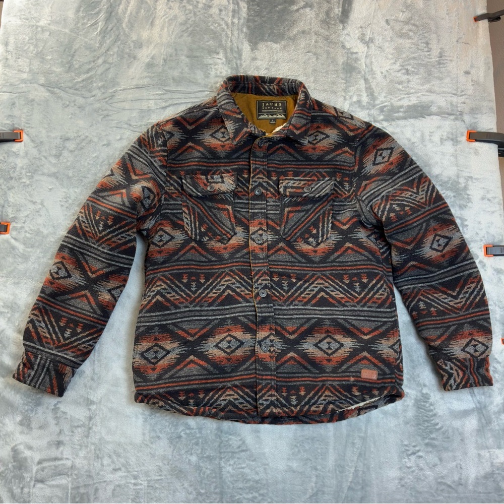 Jachs Sherpa Lined Aztec Jacket Size Large Wool Faux Fur Warm Shacket Southwest - Picture 2 of 16